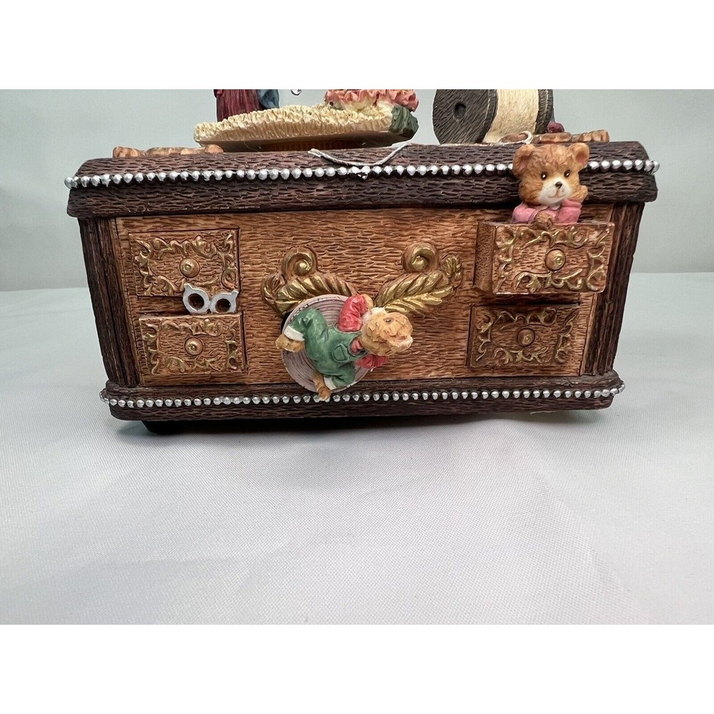 San Francisco Music Box Co Animated Sewing Machine Bears Buttons And Bows HTF‎ - Picture 2 of 11